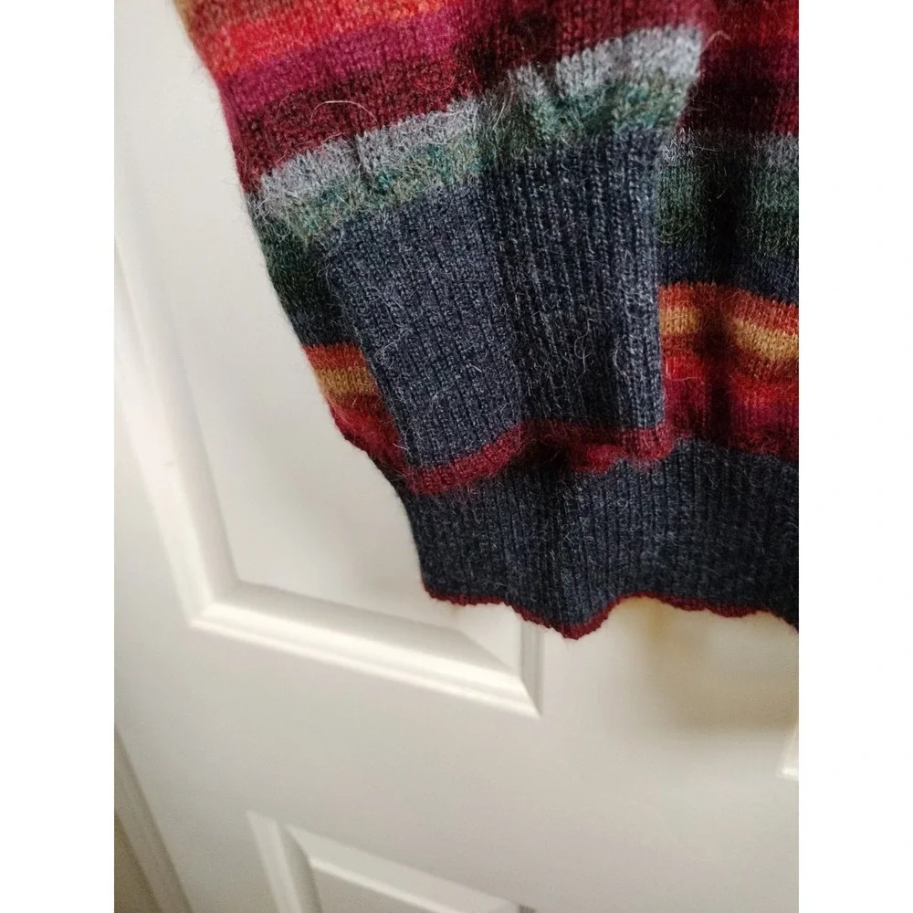 Novica 100% Alpaca Sweater Men Large Multicolor Striped Quarter Zip Pullover